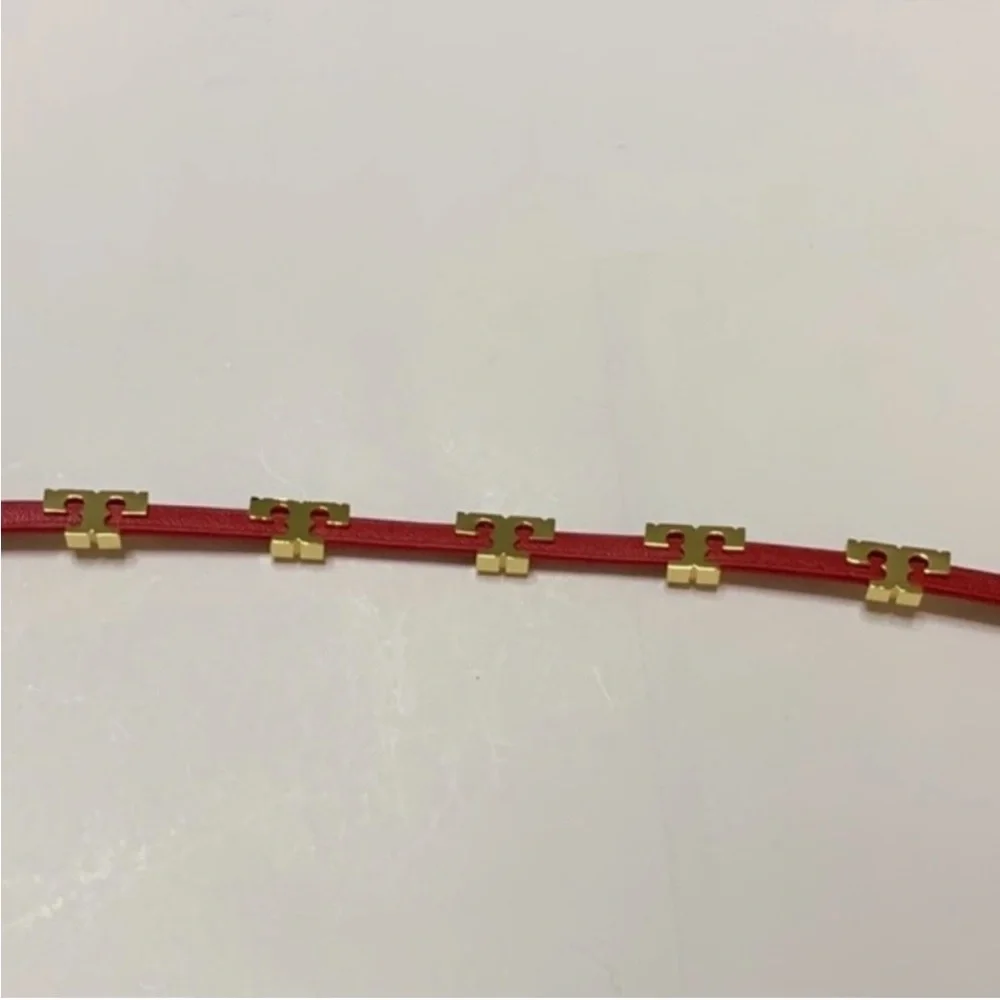 Tory Burch Red leather wrap and Gold single Ts logo Bracelet - Picture 5 of 6